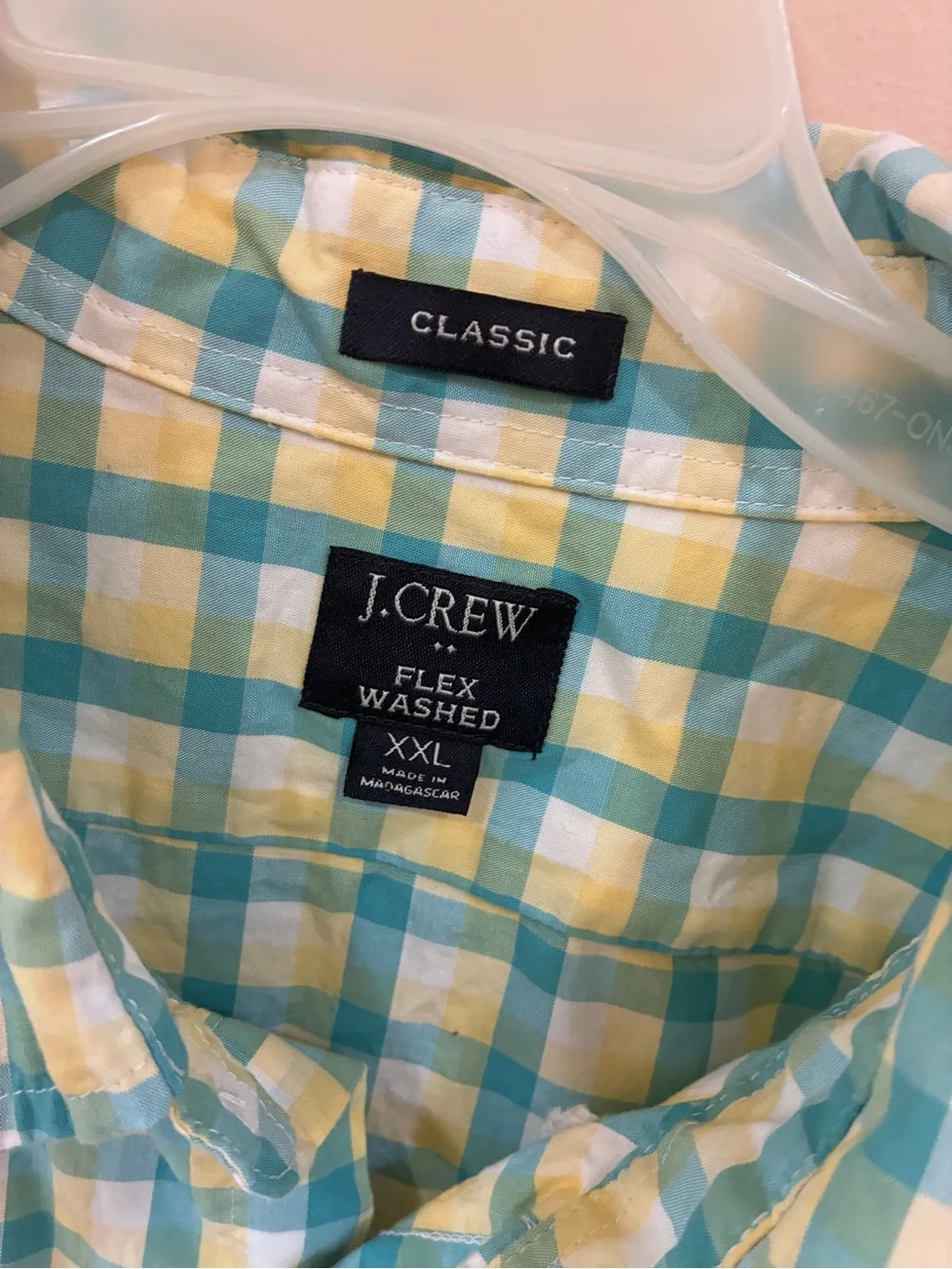 J. Crew Men's Yellow and Light Blue Green Teal Plaid Button-Down Classic Shirt